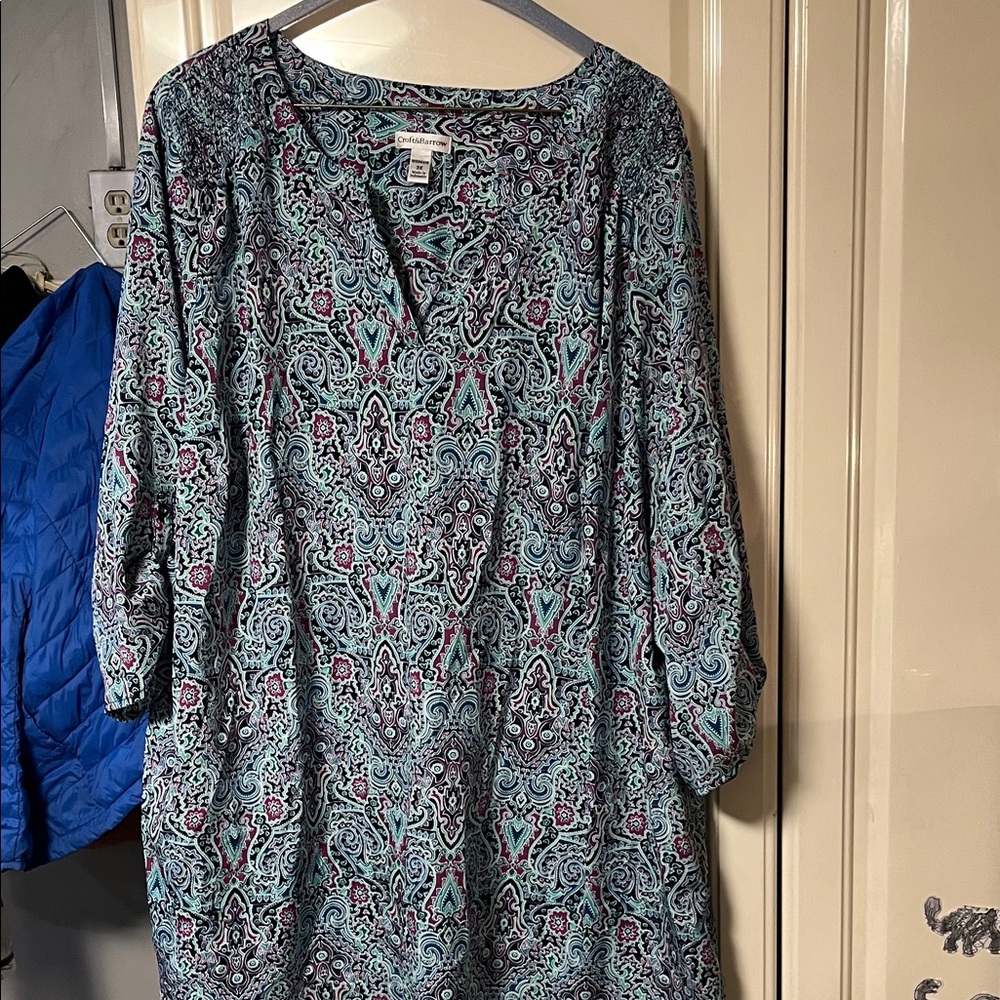 croft & barrow Aqua and Navy Paisley V-Neck Tunic